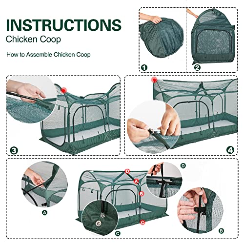 ANC POP Portable Chicken Run Large Pop-Up Chicken Pen for Small Animals Outdoor Gardening Net with 3 Doors and Handbag, Easy to Install and Storage, Green - size: 98.4"L x 49.2"W x 51.2"H