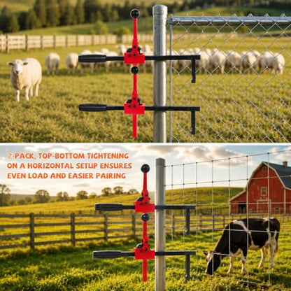 YouTeMei 2 Pcs Fence Stretcher Tool, Ratcheting Wire Fence Tightener, Heavy Duty Fence Tensioner Tool with Ratchet Range, Non-Slip Hook, for Farm, Ranch, Garden & Yard Fence