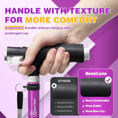 BeneCane Walking Cane for Women Folding Cane for Men with Two Led Lights Quad Cane with Stable Base Lightweight and Adjustable Walking Stick - color: Purple