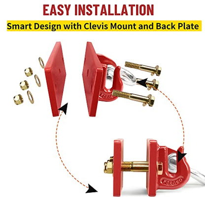 Tractor Bucket Hooks, Bolt On Clevis Mount with 1/2” Shackle, 5/16”Grab Hooks G70 Steel, Shackles Mount with Backer Plate, Heavy Duty Tow Hook for SUV RV UTV Tractors Bucket(Red) - color: Red