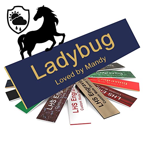 Personalized Horse Stall Name Plates, 2x6 Horse Stall Signs with Adhesive, All Weather UV Protected, Navy Blue Plastic with Gold Letters - Made in USA - B10 - color: B10 - Navy Blue/Gold, size: 2in x 6in (5.1cm x 15.2cm)