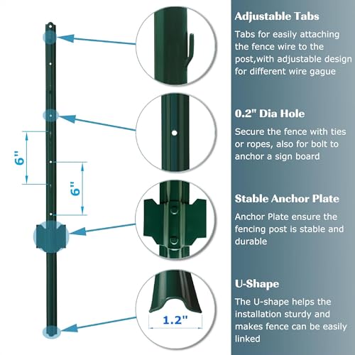 4 Feet Metal Fence Post Green, Pack of 10, for 36 Inch High Garden Welded Wire Fence U-Channel Steel Garden Post - color: Green, size: 4',10 PCS