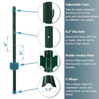 4 Feet Metal Fence Post Green, Pack of 5, for 36 Inch High Garden Welded Wire Fence U-Channel Steel Garden Post - color: Green, size: 4',5 PCS