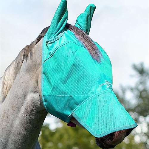 Harrison Howard UV-proof Forelock Opening Reliable Protection Horse Fly Mask Long Nose with Ears Mint Arabian Medium - color: mint, size: Medium (Arabian)