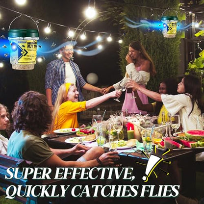 Qualirey 3 Fly Traps Outdoor with 3 Non Toxic Dissolvable Bait Refills, Reusable Insect Catcher Killer for All Filth Flies with Solar LED Light Design, Fruit Flies Traps for Outside Bug Control Yard