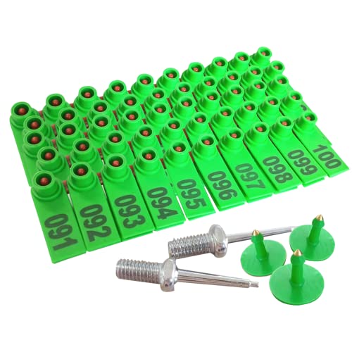 MIZORLIE Sheep Ear Tag 001-100 Numbered Goat Ear Tags (Number Plastic Livestock Animal Tag) Green - color: Green