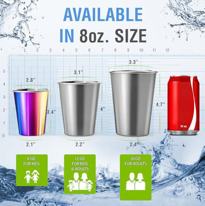 Stainless Steel Kids Cups 8 oz - Stainless Steel Small Children Cups for Home & Outdoor Activities, BPA Free Unbreakable Premium Stackable Metal Drinking Glasses (4-Pack) - Rainbow Colorful Finish - color: UV Rainbow, style: 8 oz