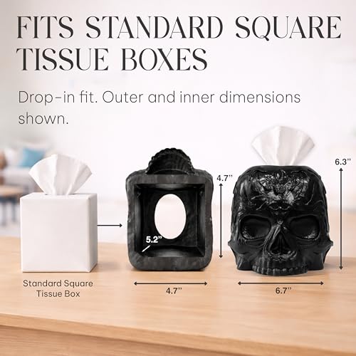 Gothic Skull Tissue Box Cover, Black, Square by Death Decor - color: Black
