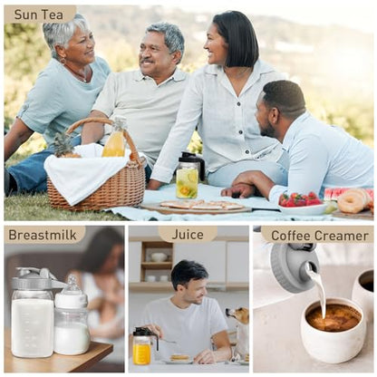 Creamer Pitcher Jar with Lid - 2 Pack No Leak 32oz Airtight Mason Jar with Pour Spout Lid, Classic Wide Mouth Jug Easy to Clean, Ideal for Coffee, Breastmilk, Iced & Sun Tea, Juices - color: Gray, size: 1 Quart