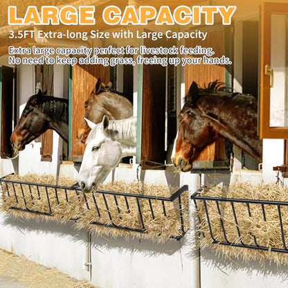 Hay Feeder, 40.5" x 9.5" x 15.7", Heavy-Duty Steel Goat, Sheep & Horse Hay Rack, Wall Mounted Holder