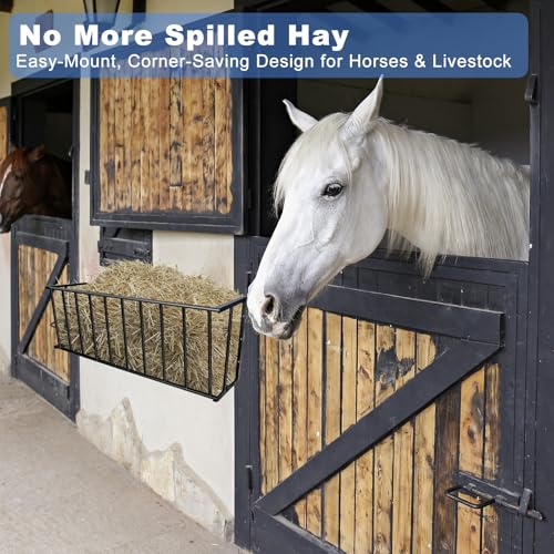 Wall Mount Hay Feeder for Goats, 40-Inch Long Metal Hay Rack for Horses - size: 40in Long