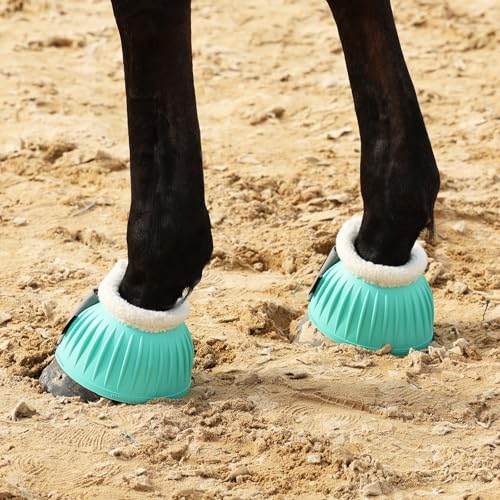 Harrison Howard Rubber Pull-on Bell Boots with Fleece Lining and Extra-Large Leather Touch-Close Tape - color: Turquoise