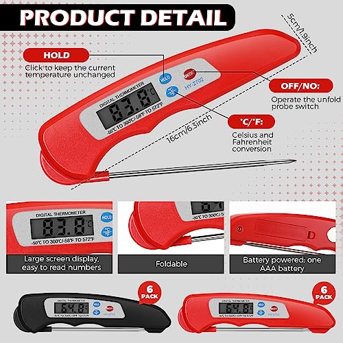 Xuhal 12 Pcs Digital Meat Thermometer with Probe Instant, Black, Red - color: Black, Red