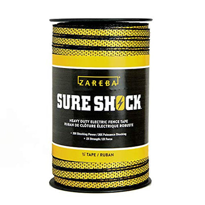 Zareba Heavy-Duty Sure Shock Polytape - 656 foot x 1/2 inch - HDT656YH-Z - Heavy-Duty Polyatpe for Electric Fence - PVC Coated, Highly Visible Electric Fencing Wire