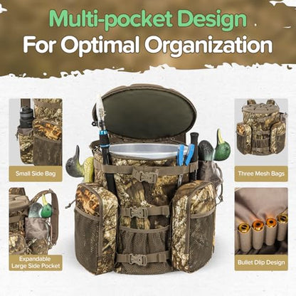BLISSWILL Hunting Bucket Backpack with Seat Suitable for 5-gallon fishing - color: Timbreon Camo