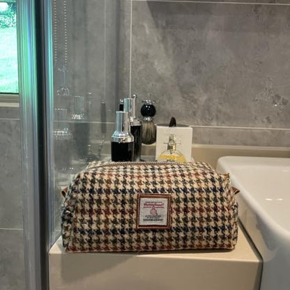TAILORMAP Harris Tweed Wool Cosmetic Bag, Large Capacity Scottish Tartan Handmade Makeup Organizer, Stain-Resistant Travel Toiletry Pouch for Women （No.614） - color: No.614