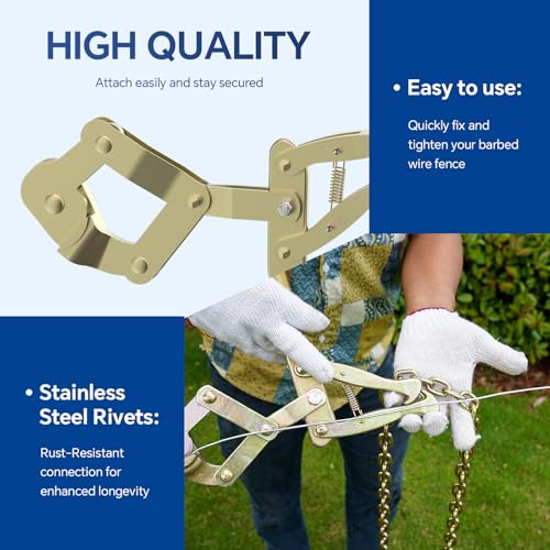 Heavy-Duty Chain Link Fence Stretcher Tool with 19.7FT Chain – 2200 lbs Wire Puller & Tensioner for Barbed Wire, Farm Fencing, Ranch, and Fence Repair (1 PC) - color: Single - Square Fence Stretcher Bar Puller