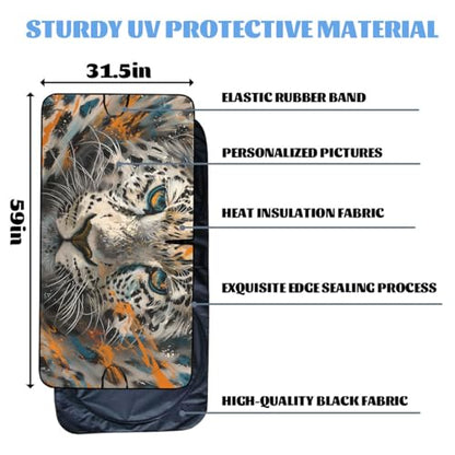 Leopard Print Car Windshield Sun Shade, White, Universal Fit, 59" L x 31.5" W, Blocks UV Rays, Sun Visor Protector - color: Leopard