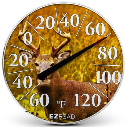 EZREAD Hanging Dial Thermometer 840-1217 Weather Thermometers for Indoor and Outdoor Use, Large 12.5 Inch Diameter, Easy to Read Numbers, Buck - color: Buck