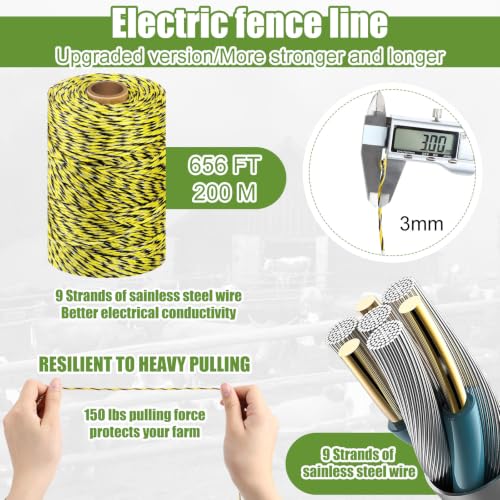 Electric Fence Kit, 25 Mile 110 VAC 1 J Fence Charger, 656 ft Polywire - size: 656FT, style: 1J