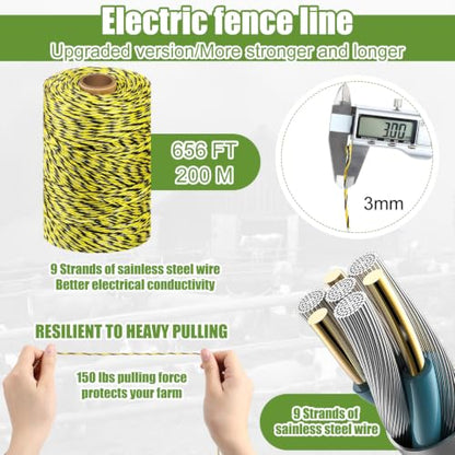 Electric Fence Kit, 25 Mile 110 VAC 1 J Fence Charger, 656 ft Polywire - size: 656FT, style: 1J