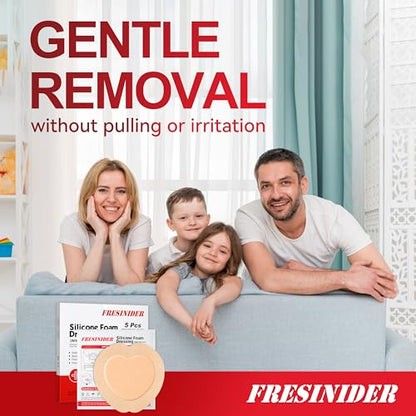 FRESINIDER 7"x7" (Pack of 5) Wound Silicone Sacral Foam Dressing - Sacrum Foam Adhesive with Border - Waterproof Absorbent Breathable Bed Sore Pressure Pads - color: 7" X 7" , 5 Pack