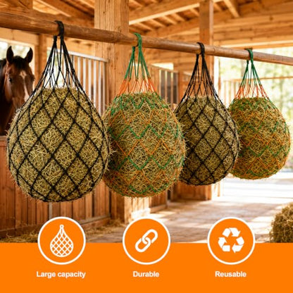 Penitue 4pcs Large Capacity Hay Nets, 94cm/37in Long with 6.5cm/2.56in Holes Durable Hanging Slow Feed Mesh Hay Bag for Horses Sheep Stable, Trailer & Pasture (2 Colors)