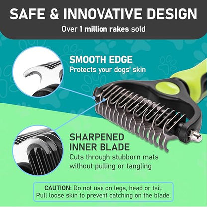 Maxpower Planet Pet Grooming Brush - Double Sided Shedding, Dematting Undercoat Rake for Dogs and Cats - Extra Wide Dog Grooming Brush - Yellow | Yellow Deshedding & Dematting, Extra-Wide Double-Sided Comb, Long-Haired Coats, Reduces Shedding, Original De