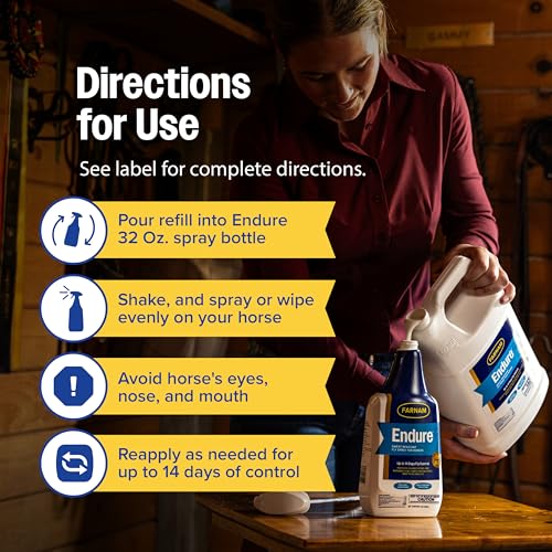 Farnam Endure Fly Spray for Horses, Lasting Fly Repellent, 128 oz Refill - size: 128 oz. Refill