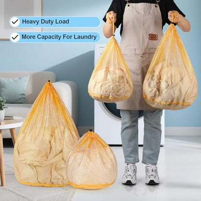 4Pcs Mesh Laundry Bags Washing Machine Mesh Wash Bags for Clothes,Underwear,Lingerie, Bed Linen with Drawstring Closure Sturdy(4 Size, Yellow) - color: Yellow, size: Pack 4 pcs