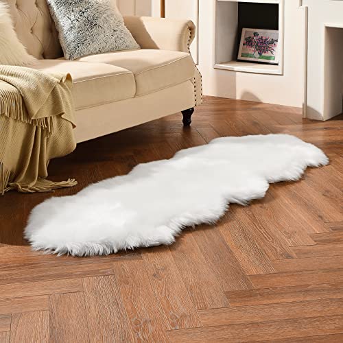 duduta White Faux Sheepskin Runner Rugs 2x6 ft, Fluffy Fur Couch Covers - color: White, size: 2' x 6'