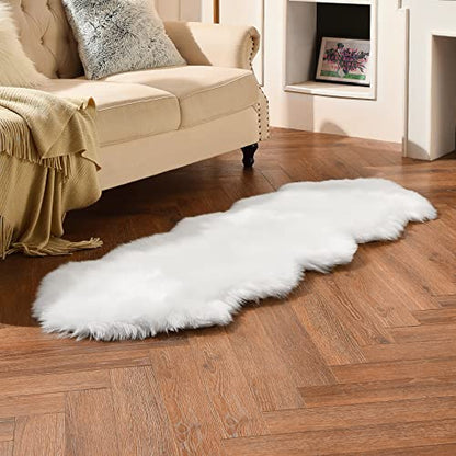duduta White Faux Sheepskin Runner Rugs 2x6 ft, Fluffy Fur Couch Covers - color: White, size: 2' x 6'