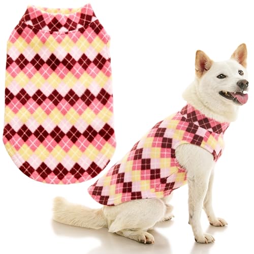 Gooby Stretch Fleece Vest Dog Sweater, Argyle Pink, X-Small - color: Argyle Pink, size: X-Small Length (7")