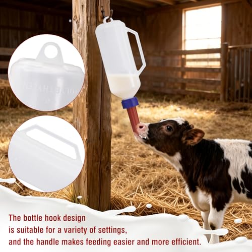 1L Calf Milk Feeder Bottle with 2 Replacement Nipples Handle Hanging Bottle