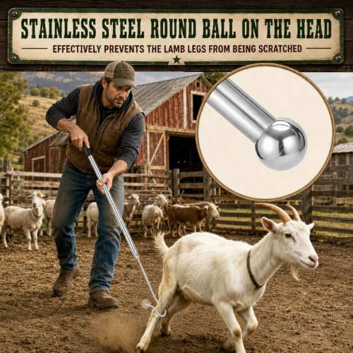 Goat Sheep Catcher Leg Hook, 44"-75" Adjustable 304 Stainless Steel Sheep Hook, Shepherd's Crook Animal Catch Pole with Rubber Grip, Calf Catcher Goat Grabber for Sheep, Goats, Lambs