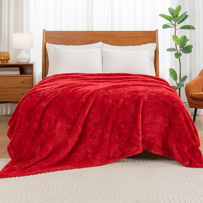 Berkshire Blanket Classic Extra-Fluffy™ Plush Blanket King Size, Soft Fuzzy Fluffy Long Hair Blanket for Couch Sofa Bed, Chili, 90x108 Inches - color: Chili, size: King/Cal King