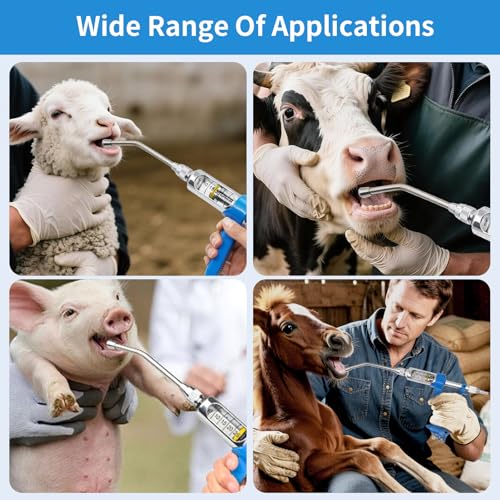 Adjustable Veterinary Metal Feeding Gun: Large Goat Drench Gun - Anti-Bite Metal Head Livestock Self-Feeding Tool - with Bucket for Pigs, Cattle, Sheep, Horses
