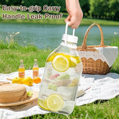 KMIGRUAN 64oz Glass Milk Bottle with Lid, 4 Pack 2QT Glass Milk Container | Half Gallon Glass Water Jugs with Handle and Airtight Reusable Lids, Refrigerator Storage Bottles for Juice or Plant Milks - style: 4Pack