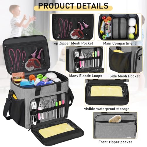 GMAK Pet Grooming Bag,Pet Hair Clipper Organizer Grooming Bag for Equipment - color: Grey