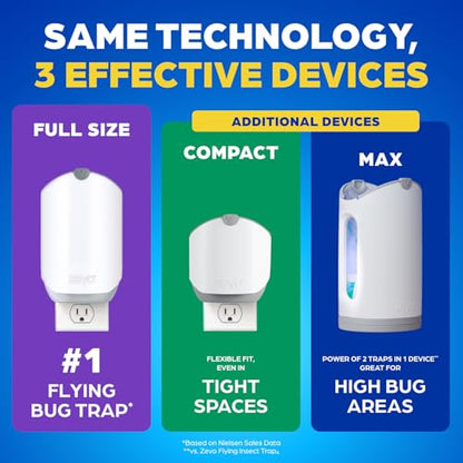 Zevo Flying Insect Trap for Fruit Flies & Gnats, 4 Plug-in Bases, 4 Refills - style: 4 Devices & 4 Cartridges
