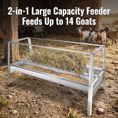 Livestock Feed Trough, 80 Gallon Animal Feed Container for Goats with Spill-Proof Edge, 8 Inch Deep Farm Hay Trough, Hay Grain Livestock Feeder, Feed Equipment for Sheep Livestock Home Breeding Ranch