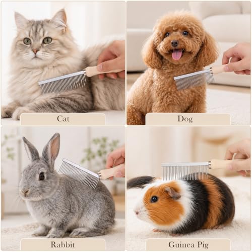 3 Pcs Metal Dog Grooming Comb with Wooden Handle for Grooming Matting | Metal Comb for Dogs Pet Grooming Comb for Dogs and Cats, Prevents Hair Pulling