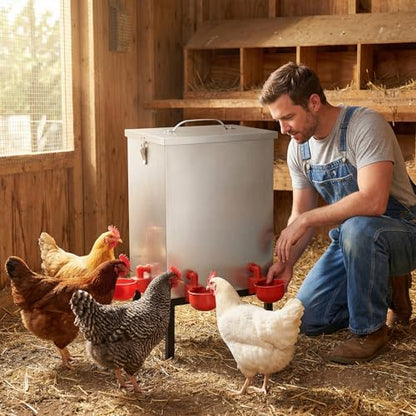 3 Gallon Chicken Waterer with Cups & Nipples, Stainless Steel