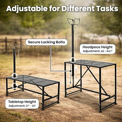 Goat Stand, 900 lbs Goat Milking Stand with 47 x 23 in Platform, 21 in to 33 in Adjustable Height, 42 in to 64.1 in Headpiece, Goat Trimming Stand for Grooming