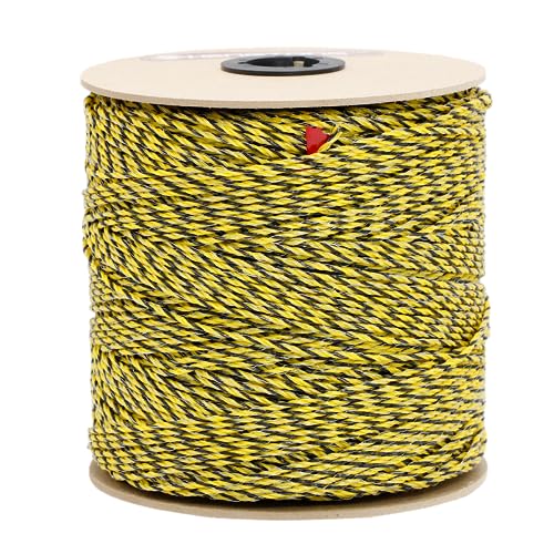 Electric Fence Poly Wire 1312ft 400m, 6 x 0.18mm Stainless Steel Conductors, Portable Electric Fence Polywire for Livestock, Yellow and Black Fence Wire - size: 1312ft(400m)