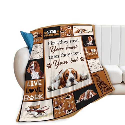 Basset Hound Blanket Ultra Soft Cozy Cute Dog Throw Blanket Fleece Fuzzy Plush Bedding Blanket Basset Hound Lovers Gifts for Women Girls Adults Couch Sofa 60"x50" - color: Basset, size: 60"x50"