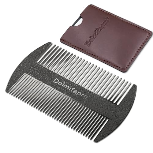 304 Stainless Steel Pocket Beard Comb for Men, Anti-Static Dual Fine Coarse Teeth Ultra-Thin Mustache Hair Grooming Comb with PU Leather Case (black) - color: black