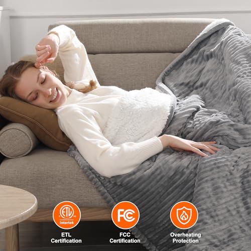 Heated Blanket King Size Heating Blanket Dual Controls Machine Washable - color: Light Gray, size: King(100"x90")