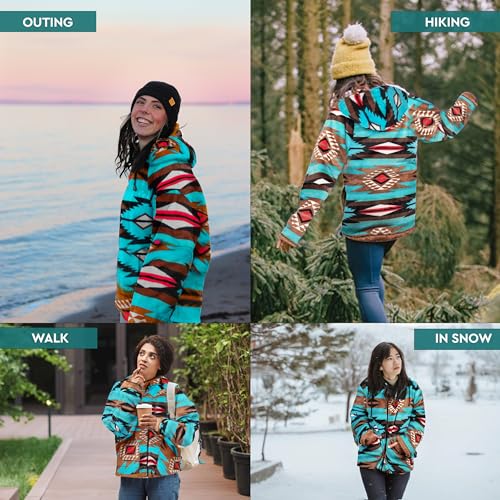 TrailCrest Women's Plush Sherpa Lined Hooded Plaid Zip-Up Jacket - color: Teal Aztec, size: Small