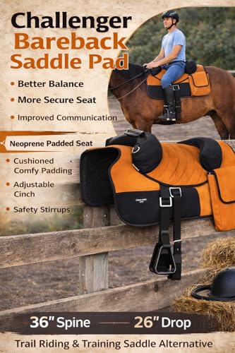 CHALLENGER Horse Western Deluxe Bareback Trail Saddle Pad w/Pockets Girth Stirrups 39TS07 - color: Tan, size: 11" Seat